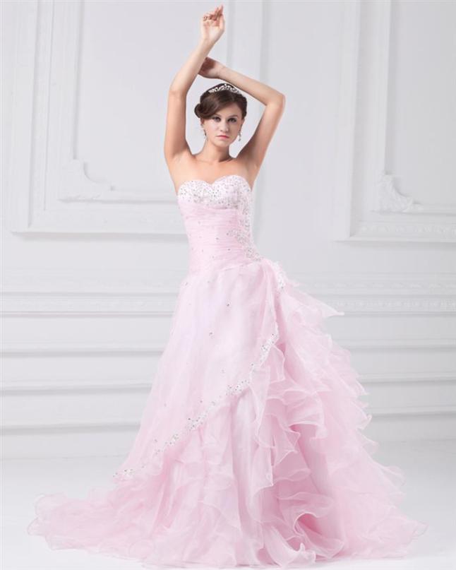 Lace Up Tiered Beaded Applique Pink Prom Dress 2013